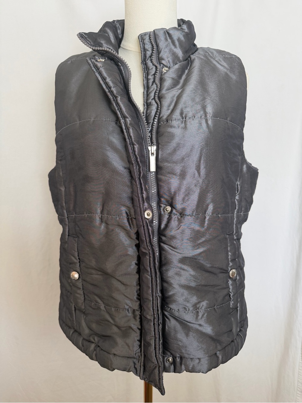Jones New York Shiny Black Quilted Puffer Vest